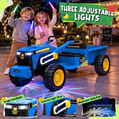 Vista 8 de Tractor de paseo para niños de 24 V con caja de carga grande para Azul