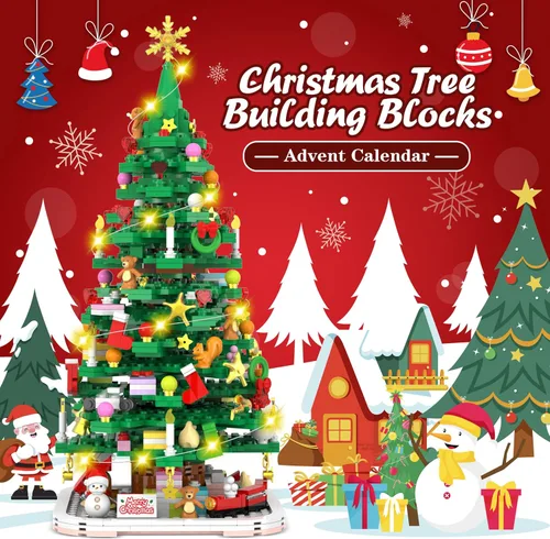 Vista 2 de Calendario de Adviento 2026, juego de juguetes de construcción de árbol de Navidad con luz LED, calendario de cuenta regresiva de Navidad, bloque