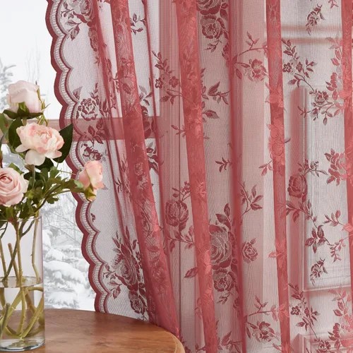Vista 39 de Cortinas de encaje beige, juego de 2 paneles de cortinas traslúcidas con bolsillo para cortinero, decoración de ventana pequeña, baño, sótano