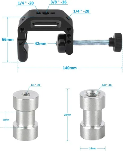 Vista 2 de CAMVATE Abrazadera en C robusta con puntos de montaje de tornillo de rosca macho y hembra de 1/4" y 3/8" (tipo universal) - 2474