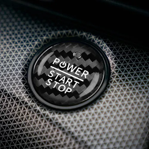 Vista 10 de AIRSPEED Adhesivo para botón de arranque de motor de automóvil de fibra de carbono para Ford Mustang, ajuste interior compatible con Ford Mustang