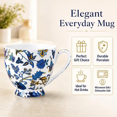 Vista 2 de Tazas florales de porcelana de hueso de 16 onzas, elegante taza de té y café floral, apta para microondas y lavavajillas, perfecta para café, té