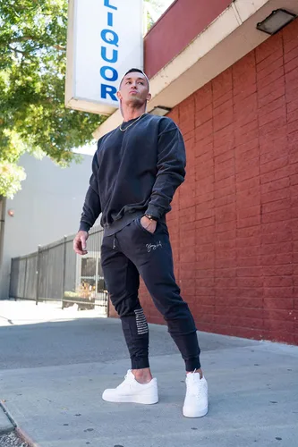 Vista 2 de YoungLA Sudadera de cuello redondo de gran tamaño para hombre, mezcla pesada cómoda Estilo cómodo activo 530