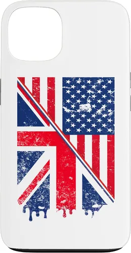 Vista 6 de Funda para iPhone 15 Union Jack y bandera estadounidense para expatriados británicos y estadounidenses