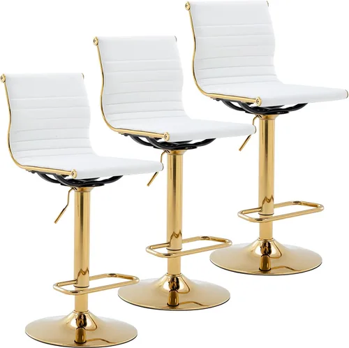 Vista 21 de LZAREAL Juego de 2 taburetes de bar de metal con altura ajustable, diseño moderno de piel sintética blanca sin brazos con base cromada para isla
