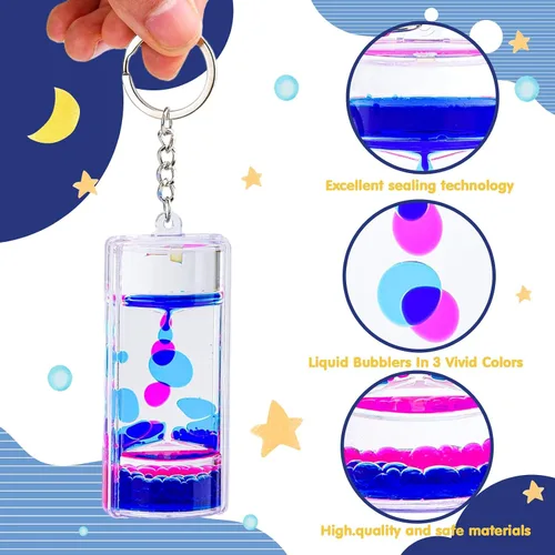 Vista 4 de Llavero con temporizador de movimiento líquido, juguete sensorial burbujeador para aliviar el estrés, juguete de escritorio de burbujas de agua