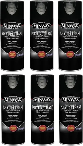 Vista 7 de Minwax Spray de poliuretano de secado rápido, acabado protector de madera, satén cálido, lata de aerosol de 11.5 oz