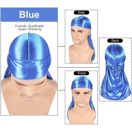 Vista 26 de Paquete de 3 piezas de durags sedosas para ondas de hombres, de regalo 1 gorra para marcar las ondas, talla única
