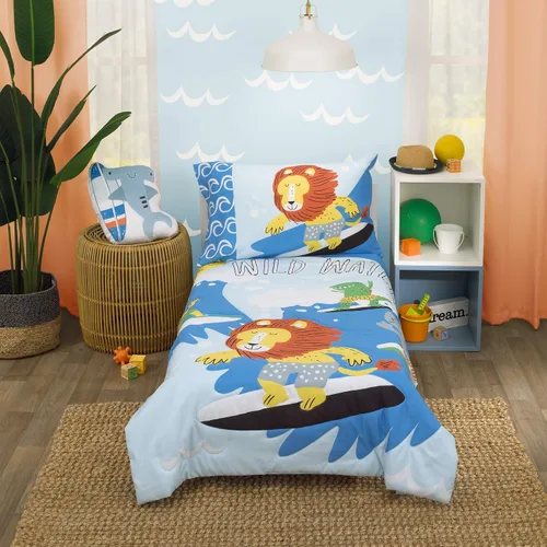 Vista 17 de Everything Kids Juego de cama infantil que brilla en la oscuridad con 4 piezas. Hada mágica, rosa, naranja, lavanda. Dinosaurios