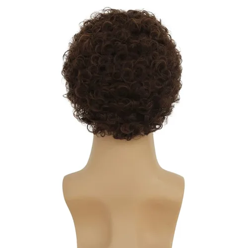 Vista 3 de Swiking Peluca corta Afro Curly Brwon para hombre, peluca para hombre, peluca de estilo rockero, para Halloween, cosplay, peluca diaria