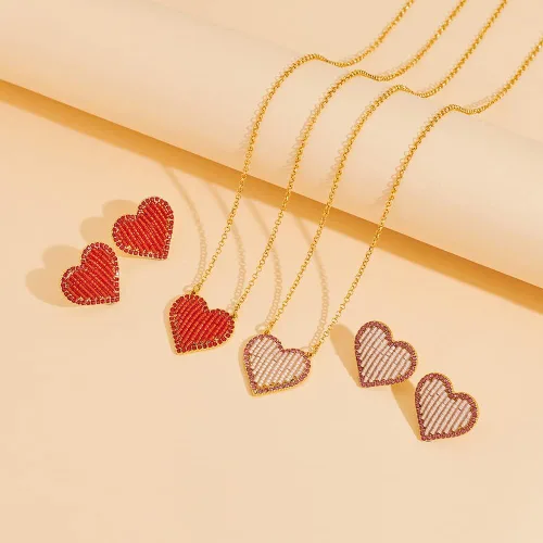 Vista 4 de CLASSYZINT Gold Jewelry Set For Women Black Disc Red And Pearl Heart Charms Pendant Earrings Bracelets Necklaces