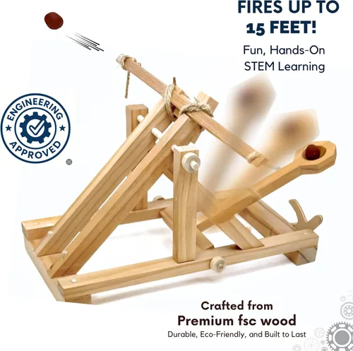 Vista 4 de Pathfinders Kits STEM Catapulta Romana – Serie de Máquinas de Asedio Antiguas Kit Educativo de Madera STEM para Niños y Adultos Construye