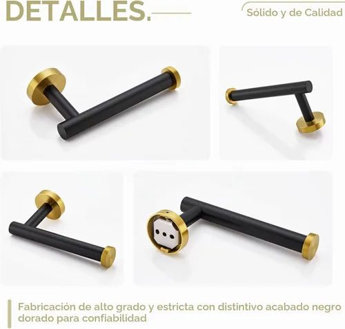 Vista 8 de Angle Simple Soporte de papel higiénico negro y dorado, percha de rollo