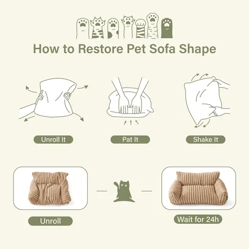 Vista 6 de Lindo sofá cama para mascotas, sofá de apoyo para gatos de interior, sofá cama pequeño para perros pequeños, beige, 24 pulgadas
