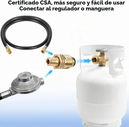Vista 5 de Adaptador de montaje de gas propano POL de nariz blanda con flujo excesivo x rosca macho de 1/4 pulgadas, latón