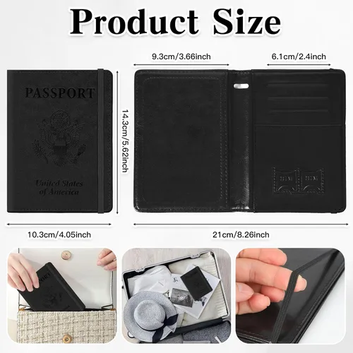 Vista 3 de Soporte para pasaporte para viajes, funda de pasaporte con bloqueo RFID con soporte para bolígrafo, funda de cuero para pasaporte, accesorios