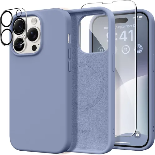 Vista 105 de GONEZ Funda magnética para iPhone 14, compatible con Magsafe, con protector de pantalla + protector de cámara, forro de microfibra antiarañazos