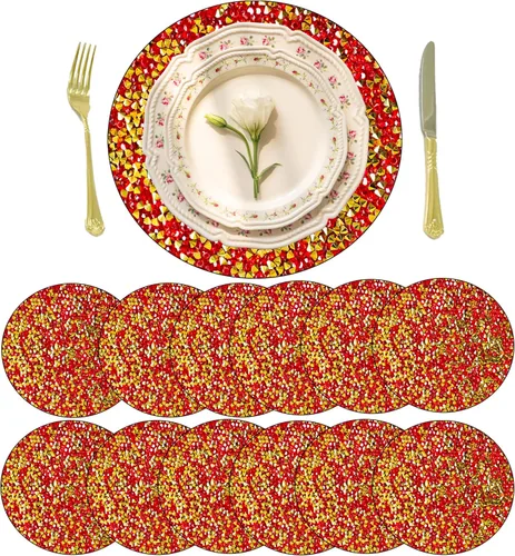Vista 25 de Manteles Individuales Dorados Tapete Dorado Resistente al Calor Decoración de Diamante Triturado Decoración de Pedrería Decoraciones de Otoño