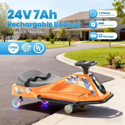 Vista 6 de 24V Go Kart eléctrico de deriva para niños de 3 años en adelante, karts de deriva con función de andar encima, ruedas brillantes mejoradas, coche