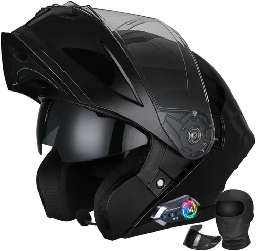 Vista 11 de Casco modular de motocicleta Bluetooth aprobado por DOT, abatible de cara completa con doble visera antivaho integrada, forro extraíble lavable