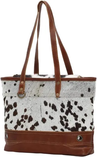 Vista 3 de Bolso combinado de cuero y pelo, Beige Bronceado
