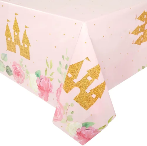 Vista 6 de Blue Panda Manteles de plástico de princesa, manteles de princesa para fiesta de cumpleaños y decoración de fiesta de cumpleaños con temática