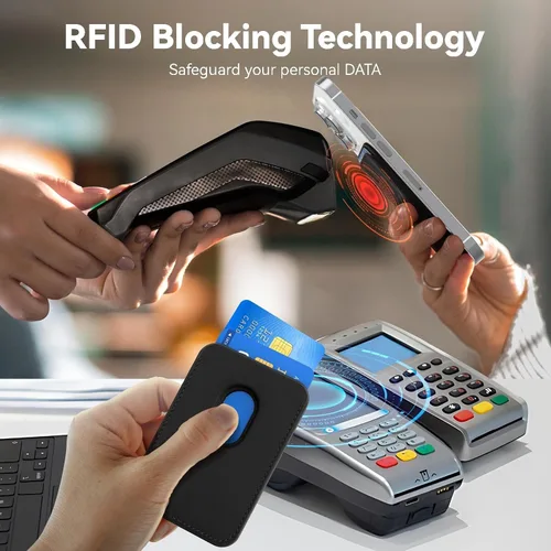 Vista 7 de Tarjetero magnético más fuerte de piel RFID para iPhone 16 Series, accesorios Mag-Safe para iPhone 17/16/15/14/13/12 y Pro/Promax, negro