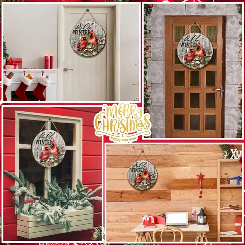 Vista 6 de Bienvenida Invierno Letrero de Puerta Letrero de Puerta de Invierno y Navidad Decoración de Puerta de Madera para Pared de Granja Colgante Placa
