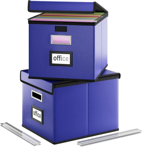 Vista 61 de Caja organizadora de archivos Huolewa con tapa, caja organizadora de carpetas de archivos colgantes de cuero sintético plegable con deslizadores