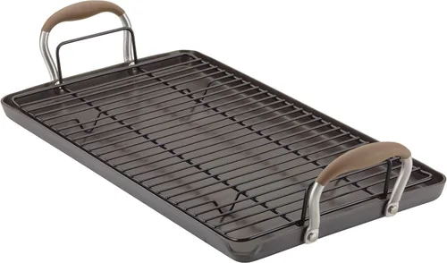 Vista 19 de Anolon Advanced Home Parrilla/Plancha Plana Antiadherente de Doble Quemador Anodizada Dura, 10 x 18 Pulgadas, Índigo
