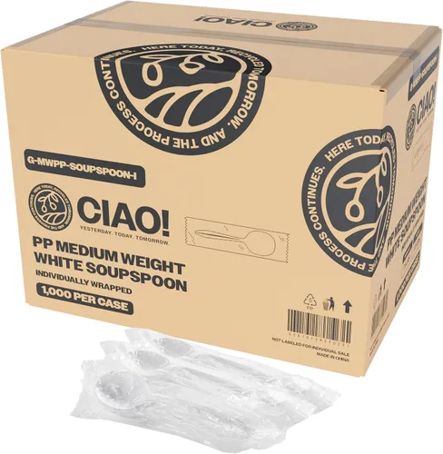 Vista 11 de CIAO! Tenedor blanco desechable de peso medio de 5.8 pulgadas de polipropileno envuelto individualmente (caja de 1000)