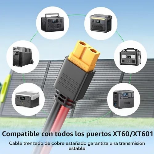 Vista 2 de Bateria Power Cable de extensión de conector solar de 3.3 pies a XT60, panel solar de 12 AWG a XT60, cable de extensión de carga para panel solar