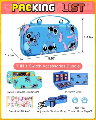 Vista 3 de Xinocy for Nintendo Switch Lite 7 in 1 Storage Accessories Kit with Travel Carrying Case+Switch Lite Protective Cover+Game Case
