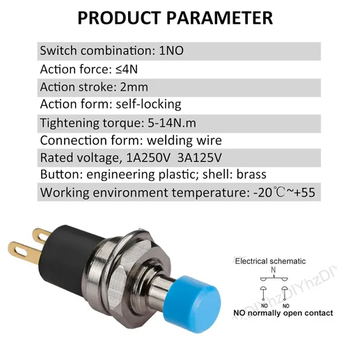 Vista 2 de 5 piezas de interruptor de botón de presión de tipo de cierre automático SPST Dash ON/Off azul AC 250V/3A