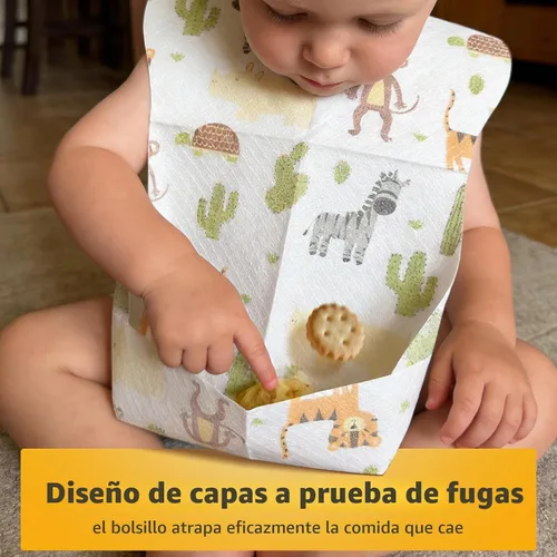 Vista 5 de Disposable Baby Bibs, Disposable Bibs for babies Disposable Feeding Bibs Paper Bibs for Toddler 1-3, Individually Packaged Baby Disposable Bibs, 20