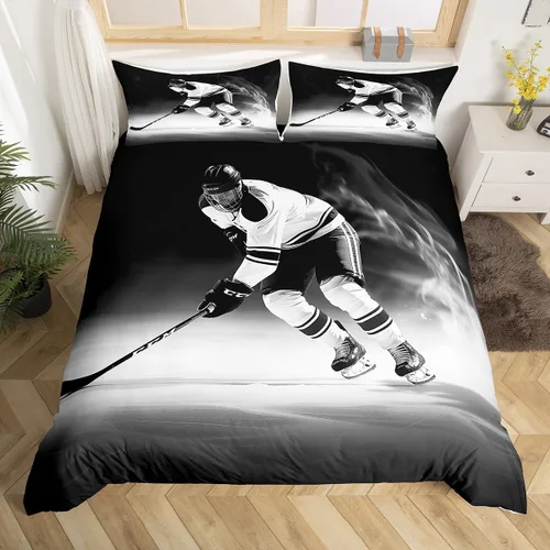 Vista 10 de Erosebridal Hockey Twin Duvet Cover for Boys,Blue and Black Sports Bedding Sets for Kids Teen,Ball Games Gamer Bed Set,Ice Hockey Field Quilt Cover