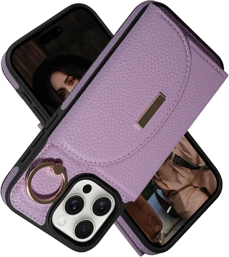 Vista 18 de Funda tipo cartera para iPhone 14 Pro Max de 6.7 pulgadas, con ranuras para tarjetas, soporte para anillos, funda protectora de piel sintética