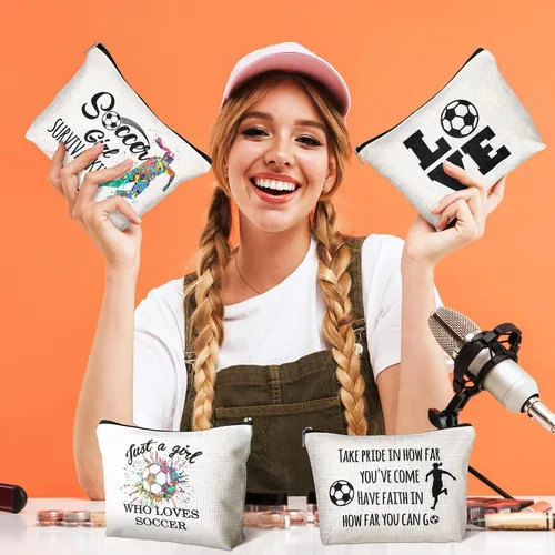 Vista 6 de Geosar 4 piezas de regalos de fútbol bolsa de maquillaje para mujeres, mamá, equipo, regalo inspirador para jugadores de fútbol, amantes