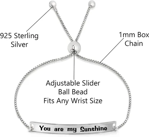 Vista 2 de Savlano Pulsera de plata de ley 925 grabada inspiradora ajustable para mujer, viene con caja de regalo, fabricada en Italia