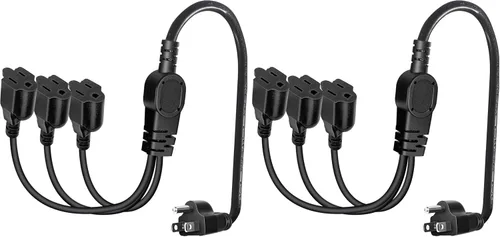 Vista 9 de Cable de extensión de alimentación de 1 a 3 divisor en Y, protector de salida de cable resistente de 3 clavijas para interiores y exteriores, NEMA