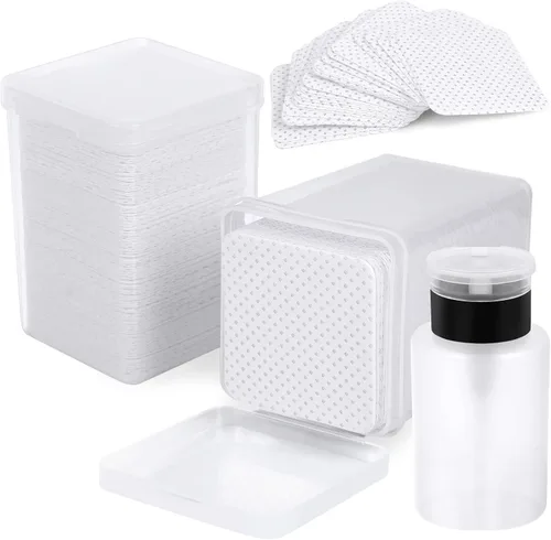 Vista 10 de 200 almohadillas de algodón para uñas, 1 botella dispensadora de bomba extraíble, toallitas de pegamento para pestañas suaves no tejidas Rosa