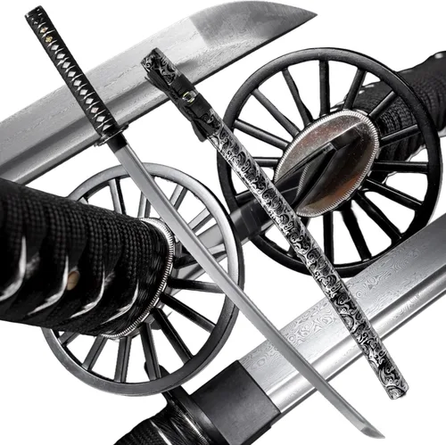 Vista 11 de Katana，Hand-Forged Katana Sword，Razor-Sharp 1095 & T10 Damascus Steel Blade, Full-Tang Structure for Martial Arts Practice, Collector's Display