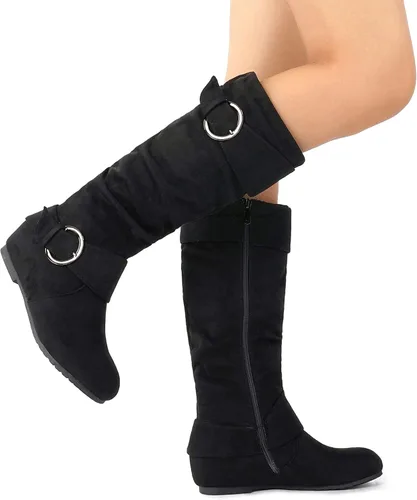 Vista 5 de DREAM PAIRS Women's Wide Calf Knee High Boots, Fur-lined Low Hidden Wedge Boots