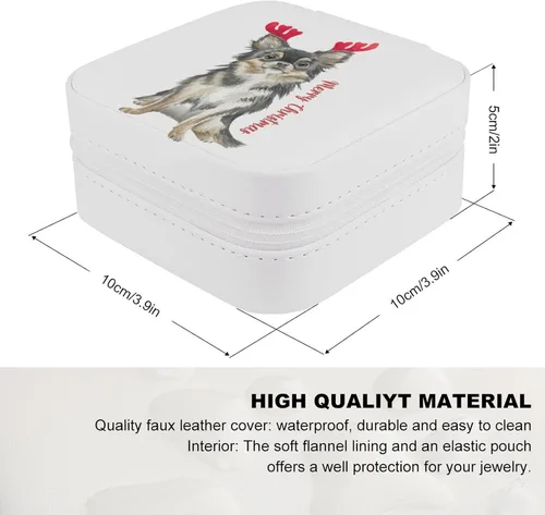Vista 2 de Dogo Argentino Christmas Dog with Antlers Small Travel Jewelry Box Organizer Display Storage Case for Rings Earrings Necklace Xmas Holiday Gifts for