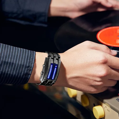 Vista 2 de Binary Matrix Blue led - Reloj Digital para hombre, moda clásica y creativa, color negro chapado