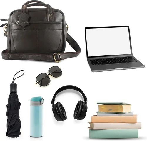 Vista 3 de Bolso bandolera de cuero genuino hecho a mano para hombres (color marrón) Bolsa de viaje de cuero para computadora portátil para oficina, bolsa