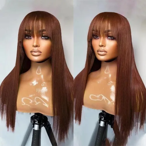 Vista 9 de #1B/27 Pelucas de cabello humano ondulado suelto con flequillo HD transparente encaje frontal pelucas de cabello humano natural Stright densidad