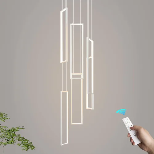 Vista 23 de Accesorio de Lámpara Colgante Moderna para Cocina Dorada 18W LED Lámpara Colgante 2 Anillos Candelabro Rectangular Iluminación Colgante para Isla