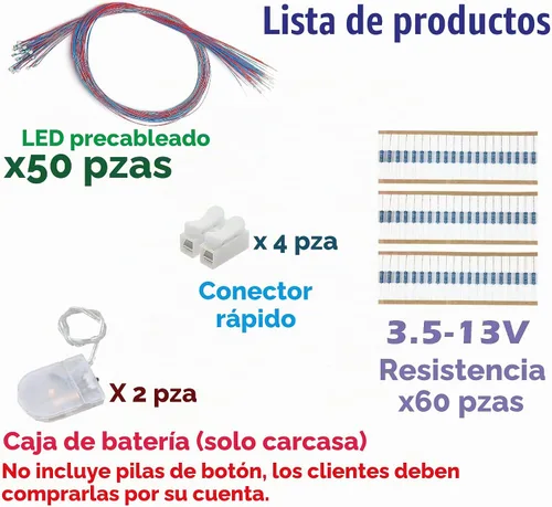 Vista 4 de 50 piezas pre-cableadas micro LED pre-soldadas 0402 SMD LED con accesorios de montaje para la construcción de modelos principiantes