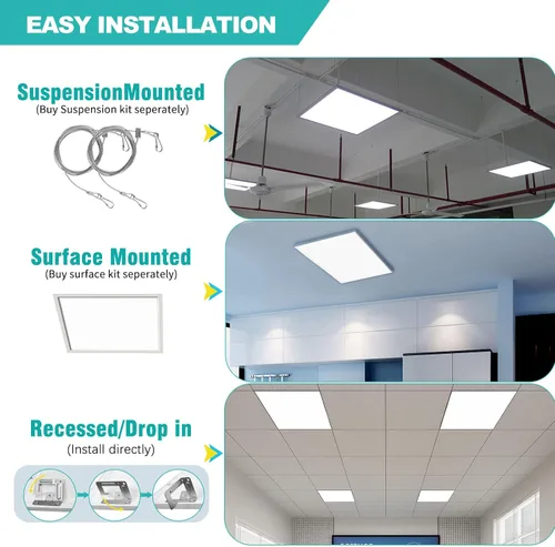 Vista 5 de Paquete de 6 luces LED de panel plano de 2 x 2 – 3000 K/4000 K/5000 K seleccionables, TRIAC regulable 40 W 5000 LM, 120 V empotrables luces de techo
